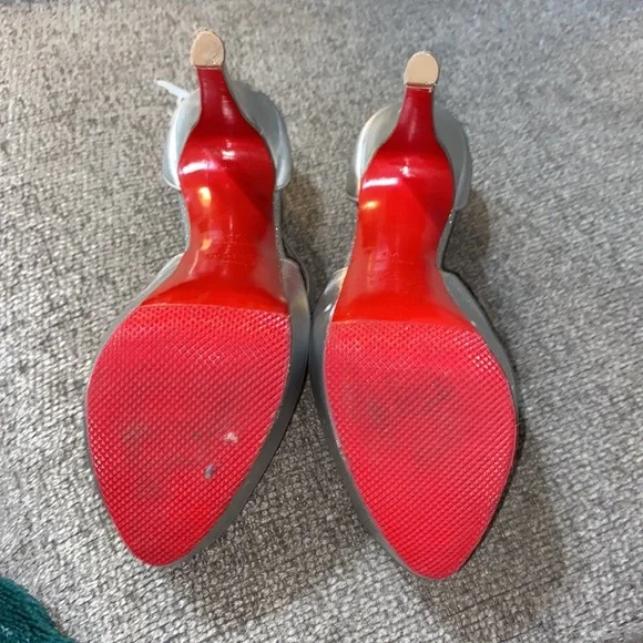Christian Louboutin Metallic Silver Heels with Iconic Red Soles - Picture 5 of 9